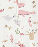 Macacão bebê manga longa com pezinho fundo do mar branco |