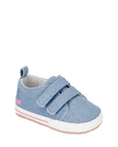 Sapato bebê cano baixo jeans com recortes azul |