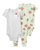 Conjunto longo bebê 3 peças cookies verde |