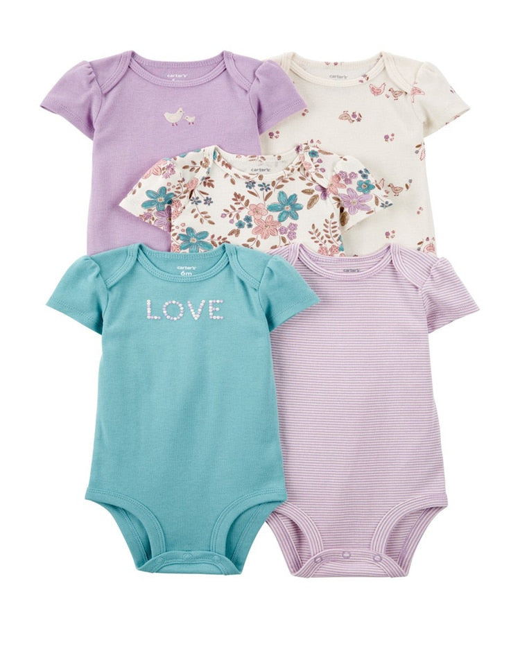 Kit body bebê 5 peças manga curta love bordado multicor |