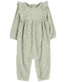 Macacão bebê com babados texturizado floral verde |