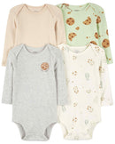 Kit body bebê 4 peças manga longa biscoitos multicor |