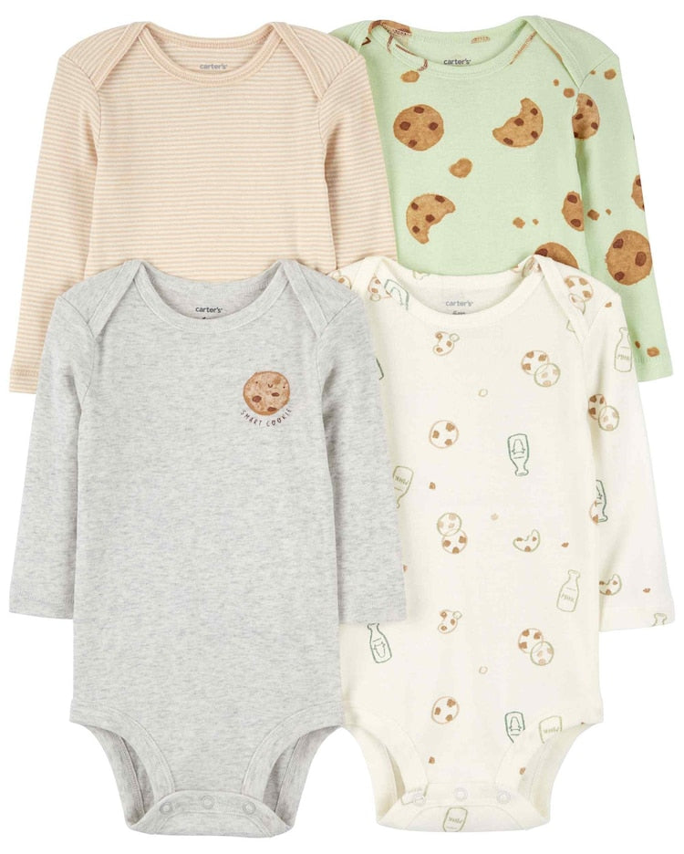 Kit body bebê 4 peças manga longa biscoitos multicor |