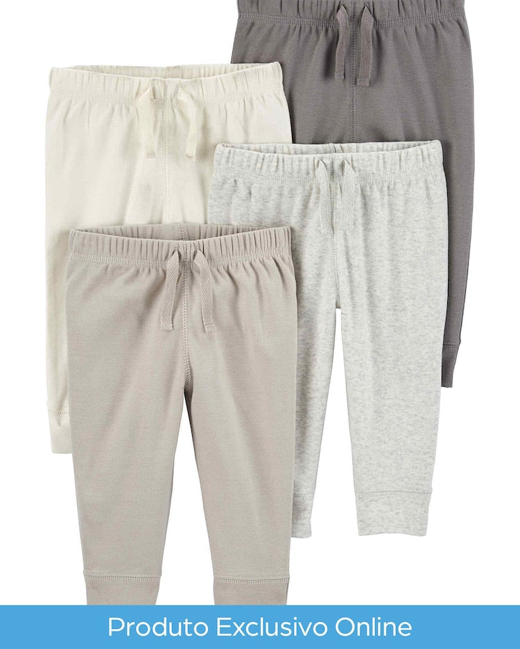 Kit calça bebê 4 peças cós elástico lisas com amarração multicor |