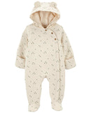 Macacão bebê matelassê com capuz árvores orelhinha bege |