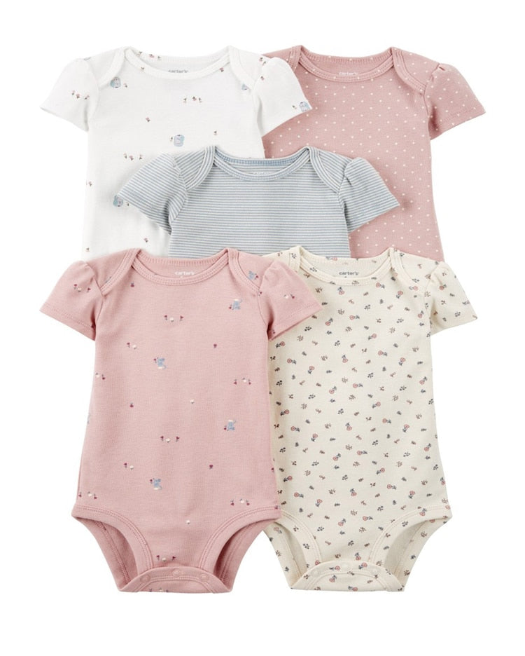Kit body bebê 5 peças manga curta coruja floral multicor |