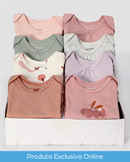 Kit body bebê 8 peças manga curta lisos e cerejas + caixa presente M multicor |