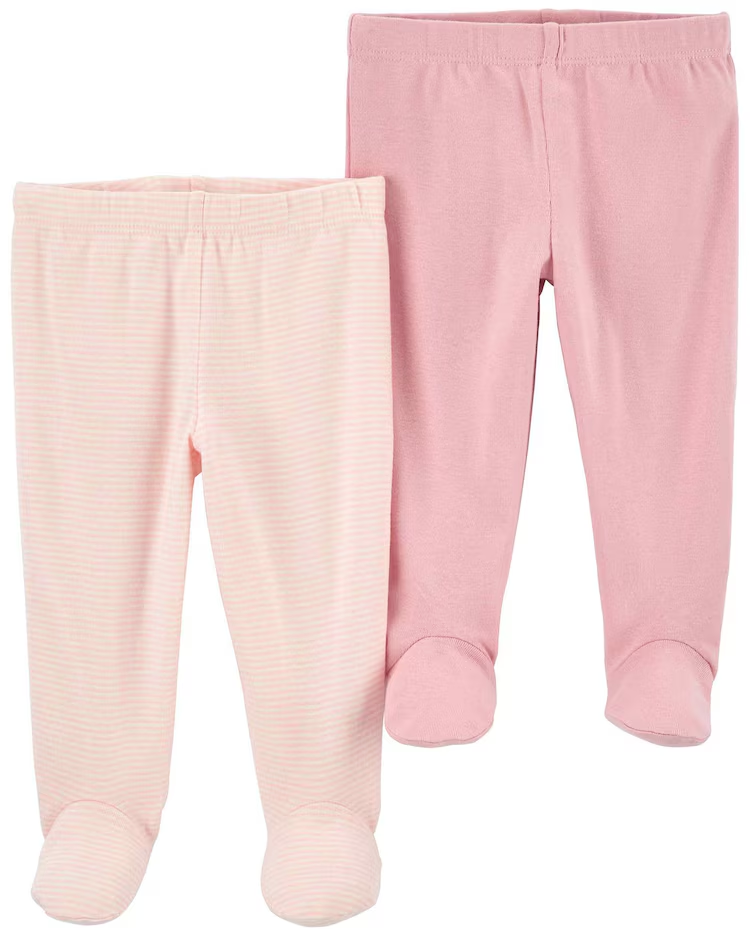 Kit calça bebê 2 peças cós elástico listrado rosa |