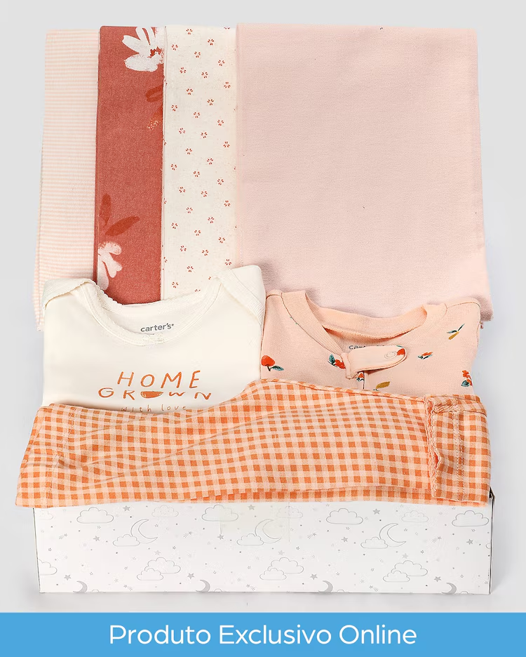 Kit conjunto longo bebê 3 peças + kit cueiro 4 peças listrado + caixa presente M multicor |