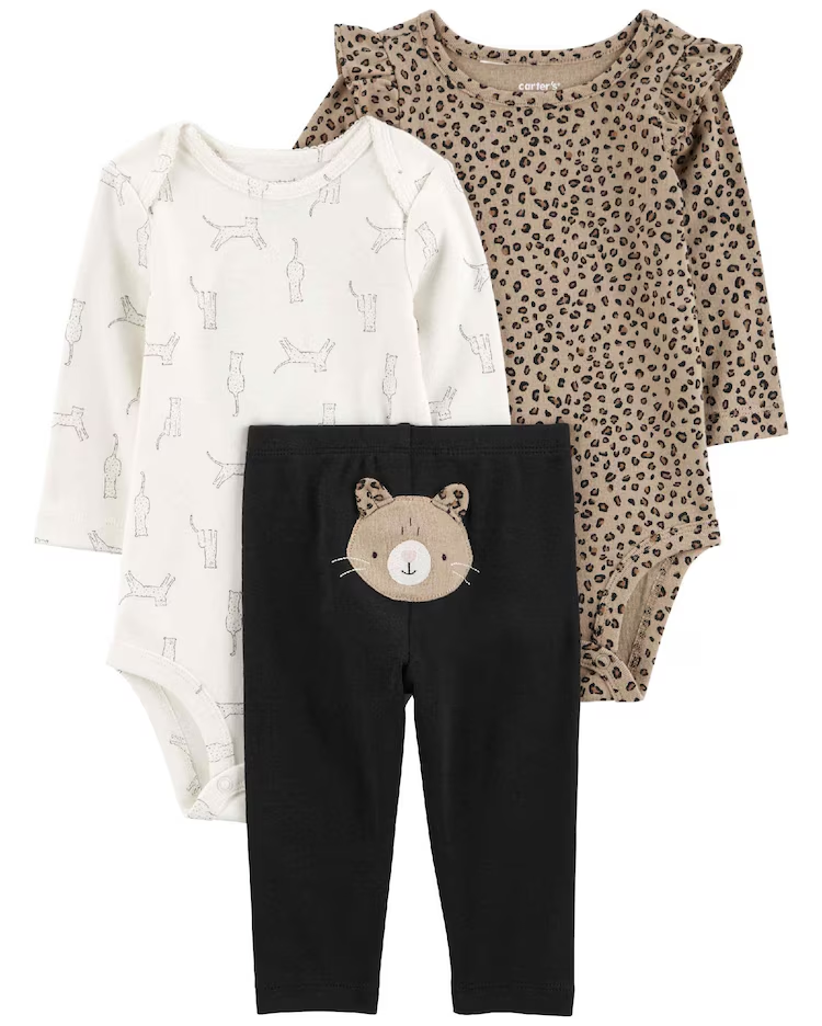 Conjunto longo bebê 3 peças babados onça multicor |