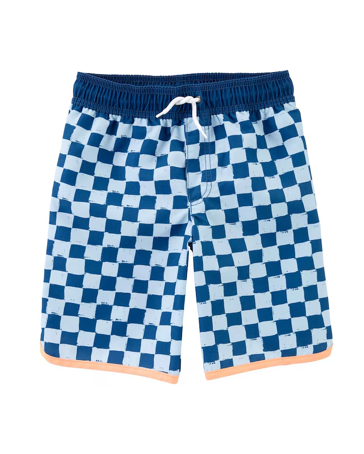 Bermuda água infantil xadrez com elástico azul |