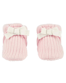 Pantufa bebê de tricot com laço rosa |