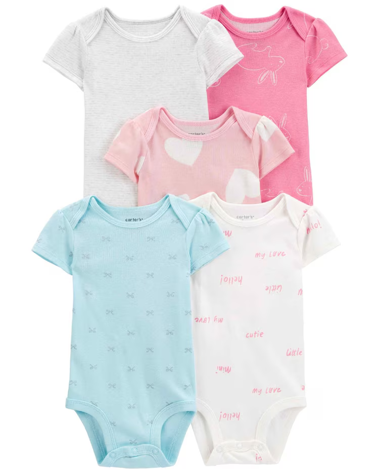 Kit body bebê 5 peças manga curta estampados multicor |