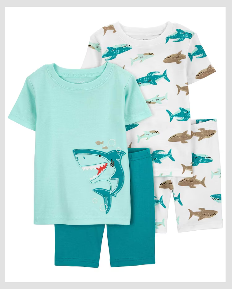 Pijama curto infantil 4 peças tubarões multicor |