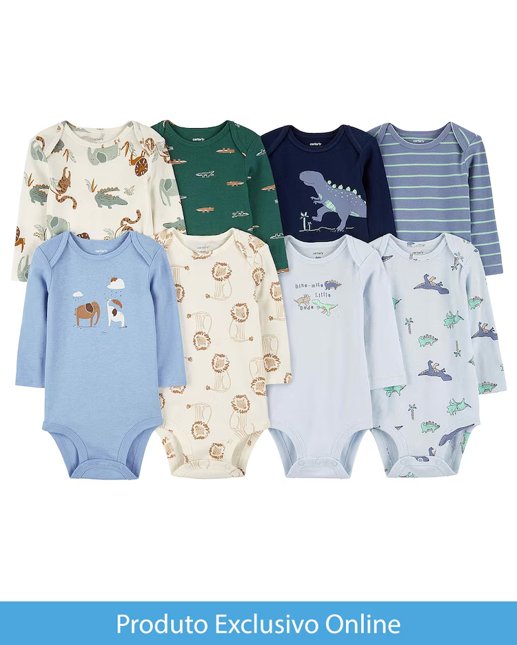 Enxoval bebê 8 peças manga longa listrado elefantes multicor |