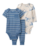 Conjunto longo bebê 3 peças listrado e panda multicor |