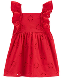 Vestido bebê com babados e laise vermelho |