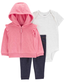 Conjunto longo de moletom bebê 3 peças fleece multicor |