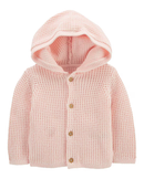 Casaco bebê tricot com fios rosa |