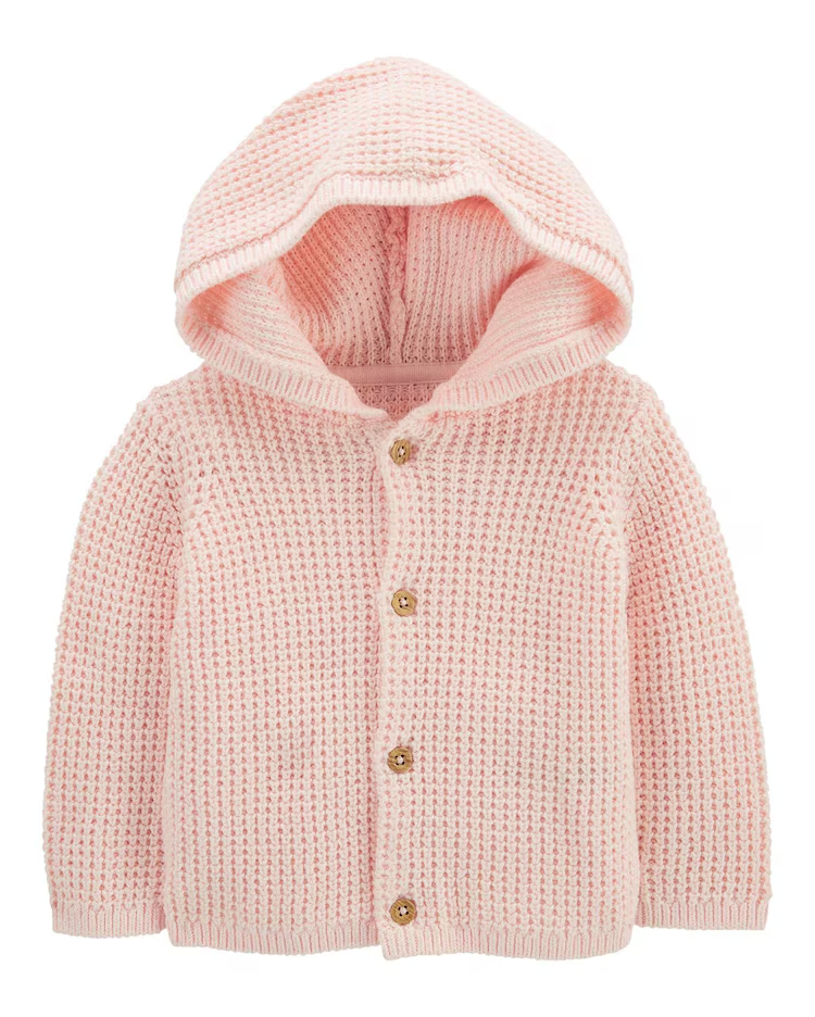 Casaco bebê tricot com fios rosa |