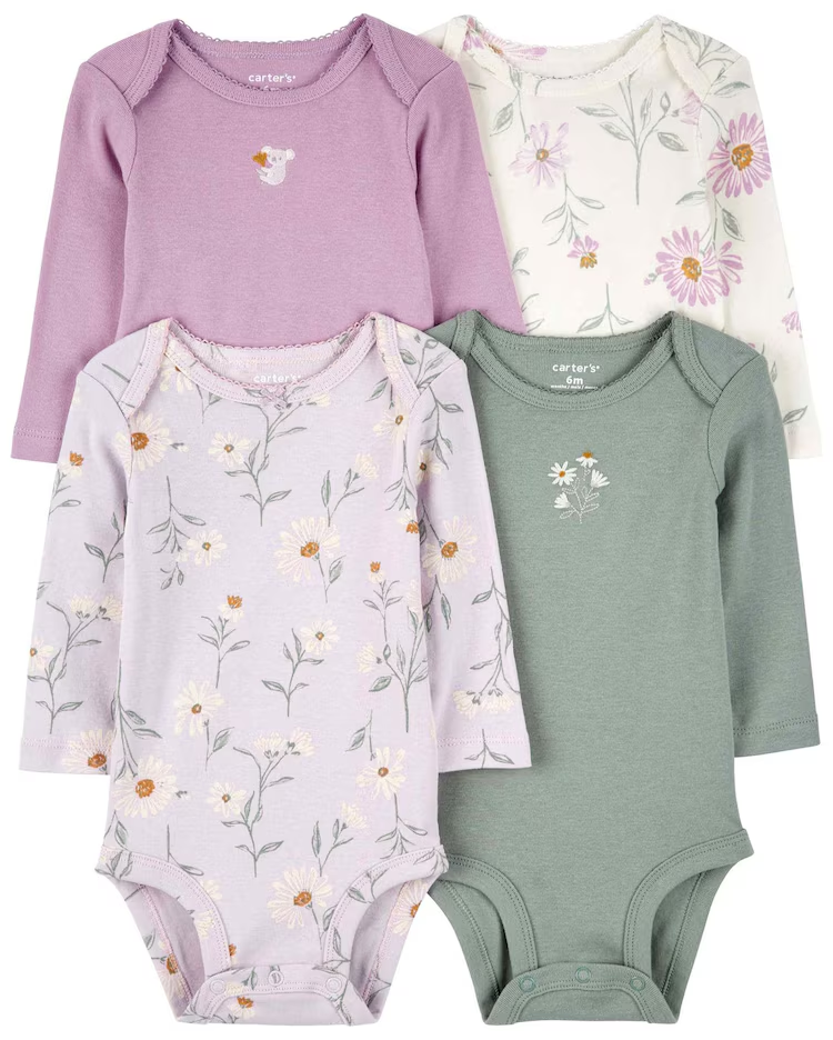 Kit body bebê 4 peças manga longa floral multicor |