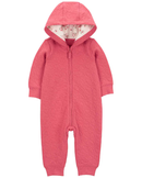 Macacão bebê com capuz matelado coração rosa |
