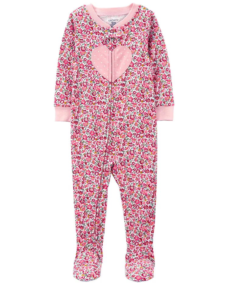 Macacão pijama bebê com pezinho coração floral |