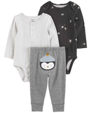 Conjunto longo bebê 3 peças bordado pinguim multicor |