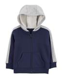 Blusão de moletom infantil aberto com capuz azul |