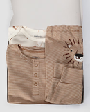 Kit conjunto longo bebê 3 peças leão + caixa de presente P nuvens multicor |