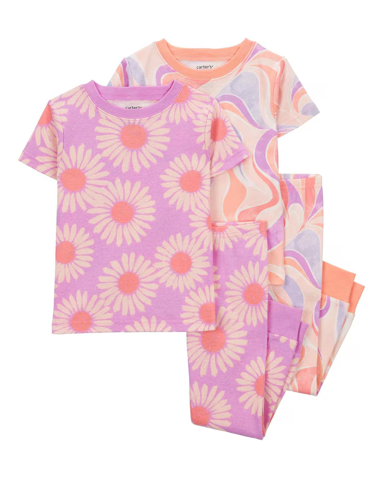Pijama longo bebê 4 peças floral ondulações multicor |