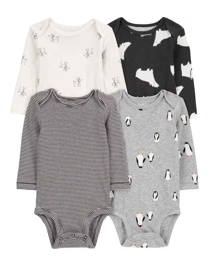 Kit body bebê 4 peças manga longa com estampa multicor |