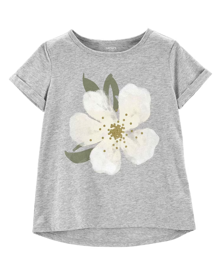 Camiseta Infantil Flor Cinza Tam 6 a 8