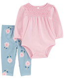 Conjunto longo bebê 2 peças babados floral multicor |