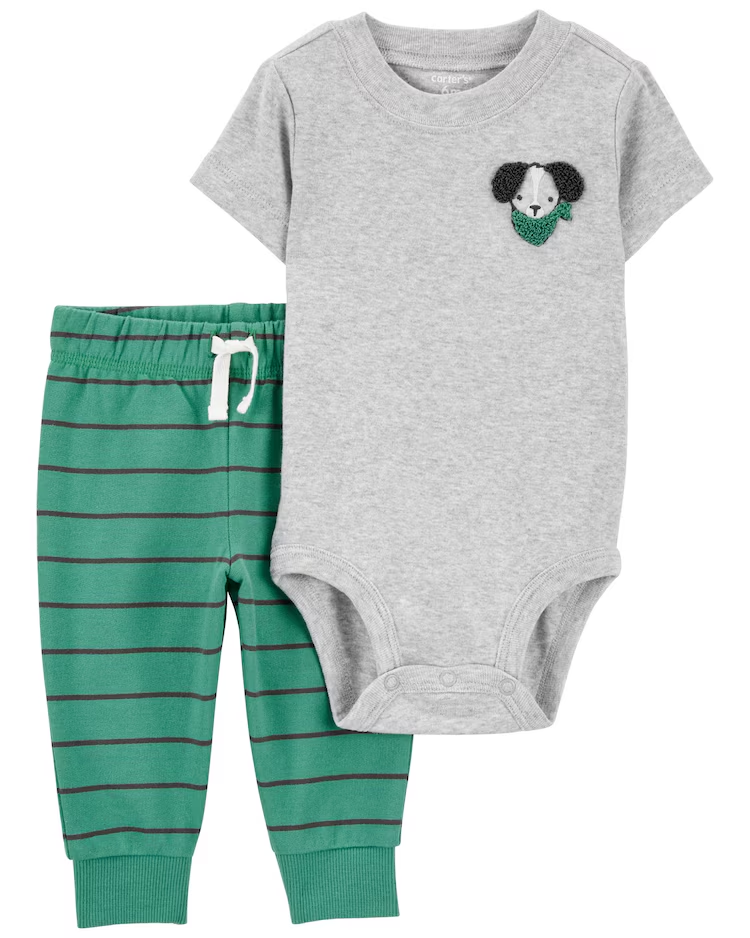 Conjunto longo bebê 2 peças cachorro listrado multicor |