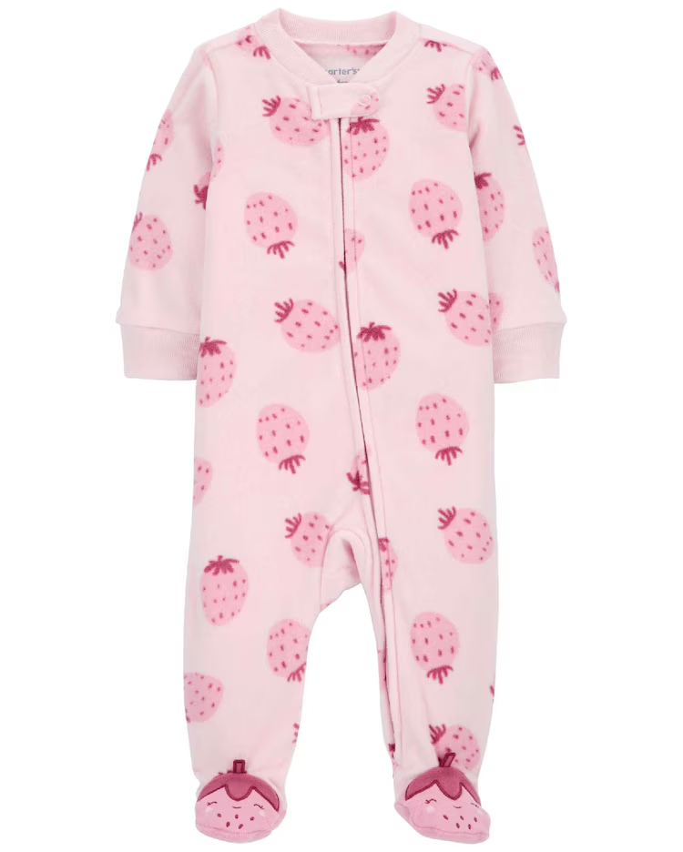 Macacão bebê fleece pézinhos de morango rosa |