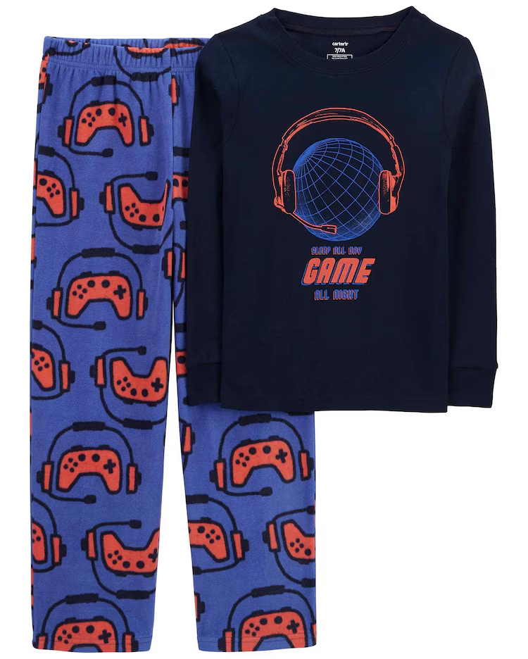 Pijama longo infantil 2 peças em fleece game azul |