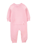 Macacão bebê texturizado com bolso canguru rosa |