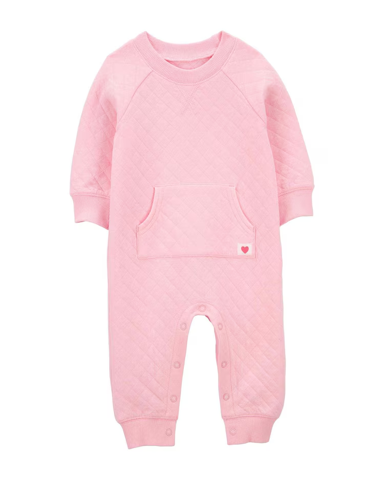 Macacão bebê texturizado com bolso canguru rosa |