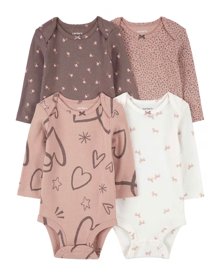 Kit body bebê 4 peças corações e cavalos multicor |