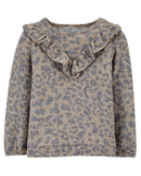 Blusa Infantil Manga Longa Babados Animal Print Multicor Tam 2 a 5